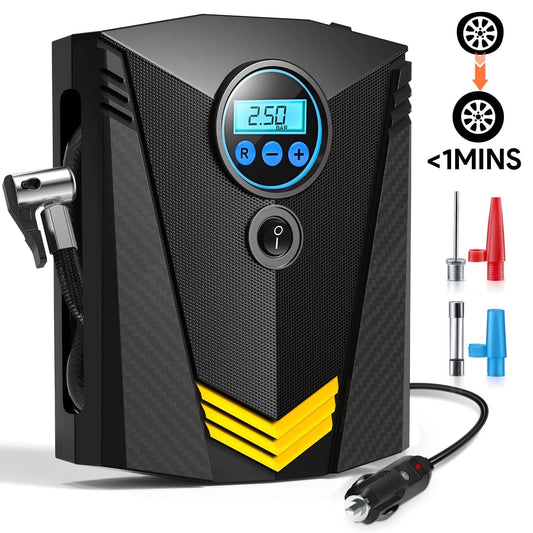 Tire Inflator, Portable Air Compressor for Car, Auto Air Pump with LED Light Gauge 12V DC, 150PSI Tire Pump Electric Air Pump Tire Inflator for Car, Bicycle, Motorcycle,Balls,Balloons, Black - Oliver Autosports