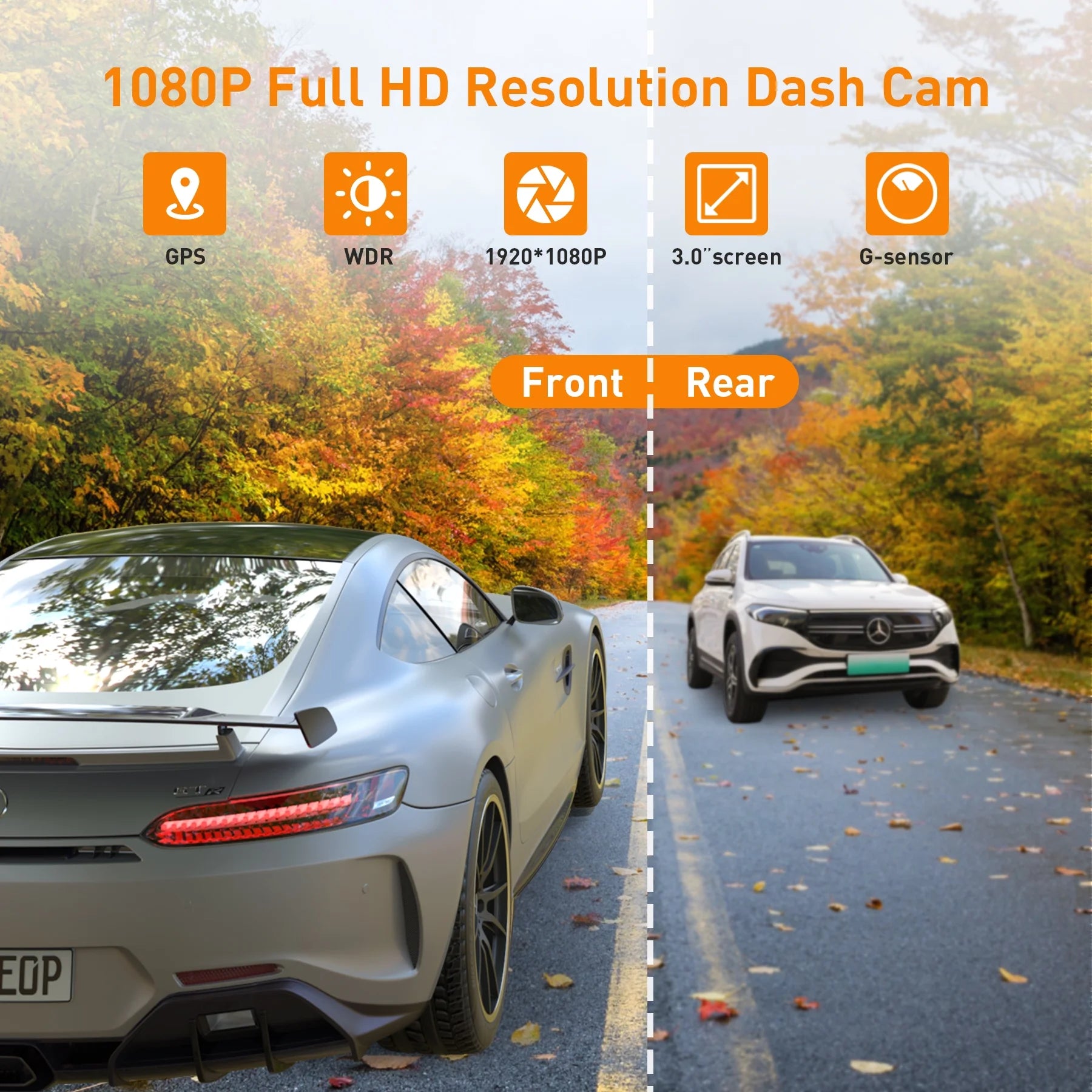 Dash Cam Front and Rear, 1080P Full HD Dash Camera, Dashcam with Night Vision, Car Camera with 3-Inch LCD Display, Parking Mode, G-Sensor, Loop Recording, WDR - Oliver Autosports