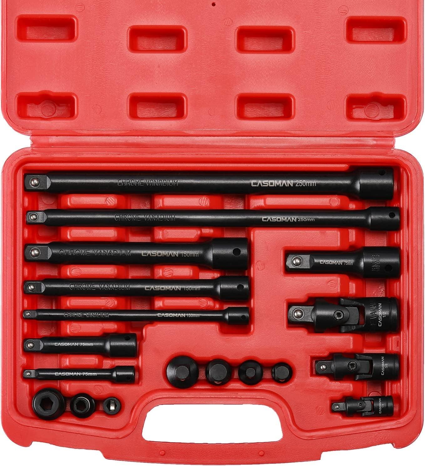 18-Piece Drive Tool Accessory Set, Premium CR-V Steel with Black Phosphate Finish, Includes Socket Adapters, Extensions and Universal Joints and Impact Coupler, Professional Socket Accessories - Oliver Autosports