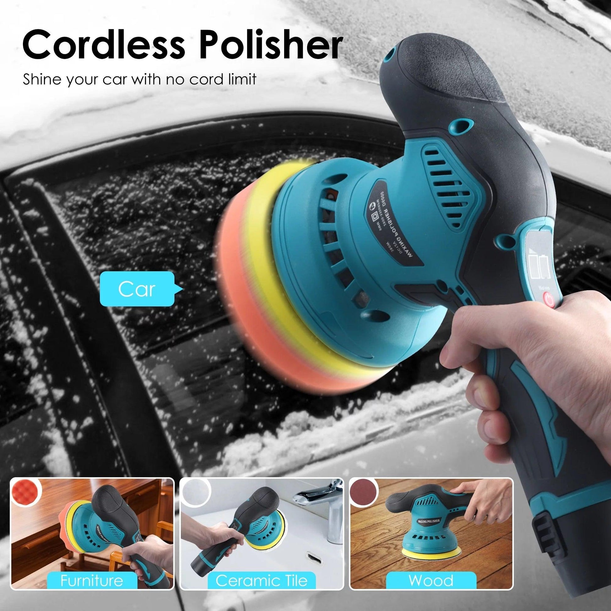 Cordless Car Buffers Polishers Kit 7500 RPM 2 Pcs Batteries for Car Detailing and Waxing - Oliver Autosports