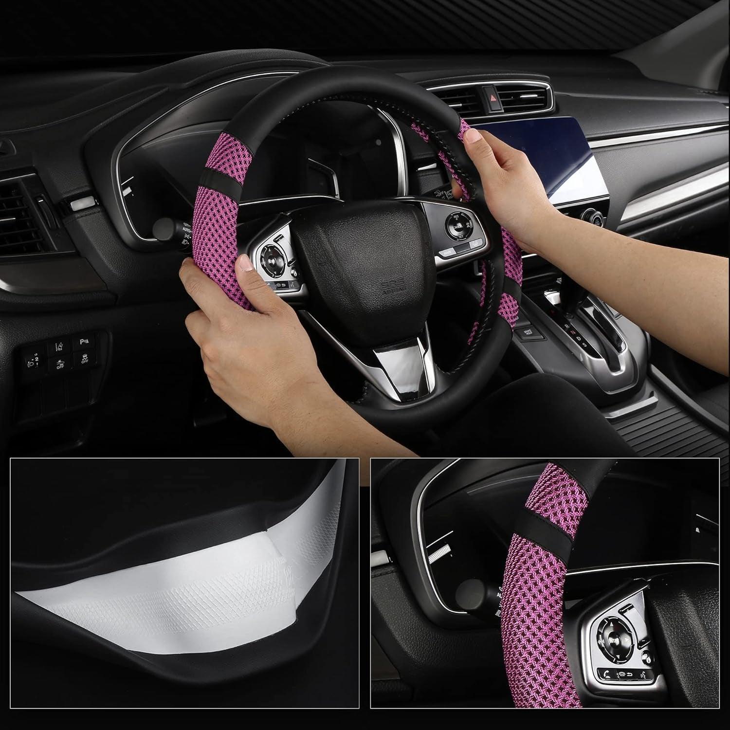 Steering Wheel Cover for Men and Women, Universal 14.5-15 Inch, Auto Car Microfiber Leather, Breathable Ice Silk Steering Wheel Covers, Cool in Summer and Warm in Winter, Purple - Oliver Autosports