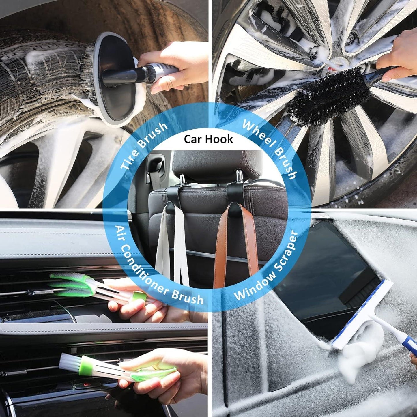 41Pcs Car Cleaning Wash Kit Interior Detailing Cleaner Kit with High Power Handheld Vacuum, Collapsible Bucket, Windshield Tool, Gel, Snow Shovel, Tire Brush, Complete Car Care Tools, Black - Oliver Autosports