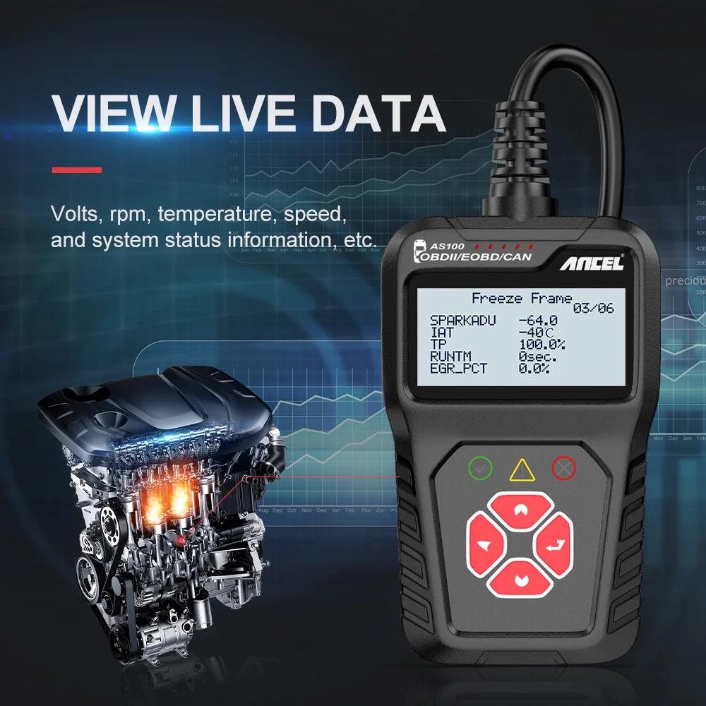 AS100 OBD2 Scanner Engine Code Reader Car Diagnostic Tool Free Update Automotive Detectctor Check Engine Light Turn off Analyzer Auto Code Reader ODB 2 Car Diagnostic Tool - Oliver Autosports