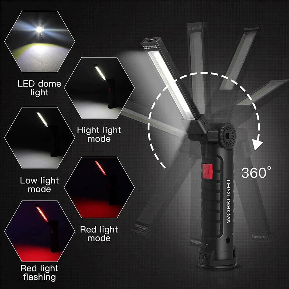 Rechargeable LED COB Work Light Mechanic Flashlight Lamp Magnetic Base Bright - Oliver Autosports