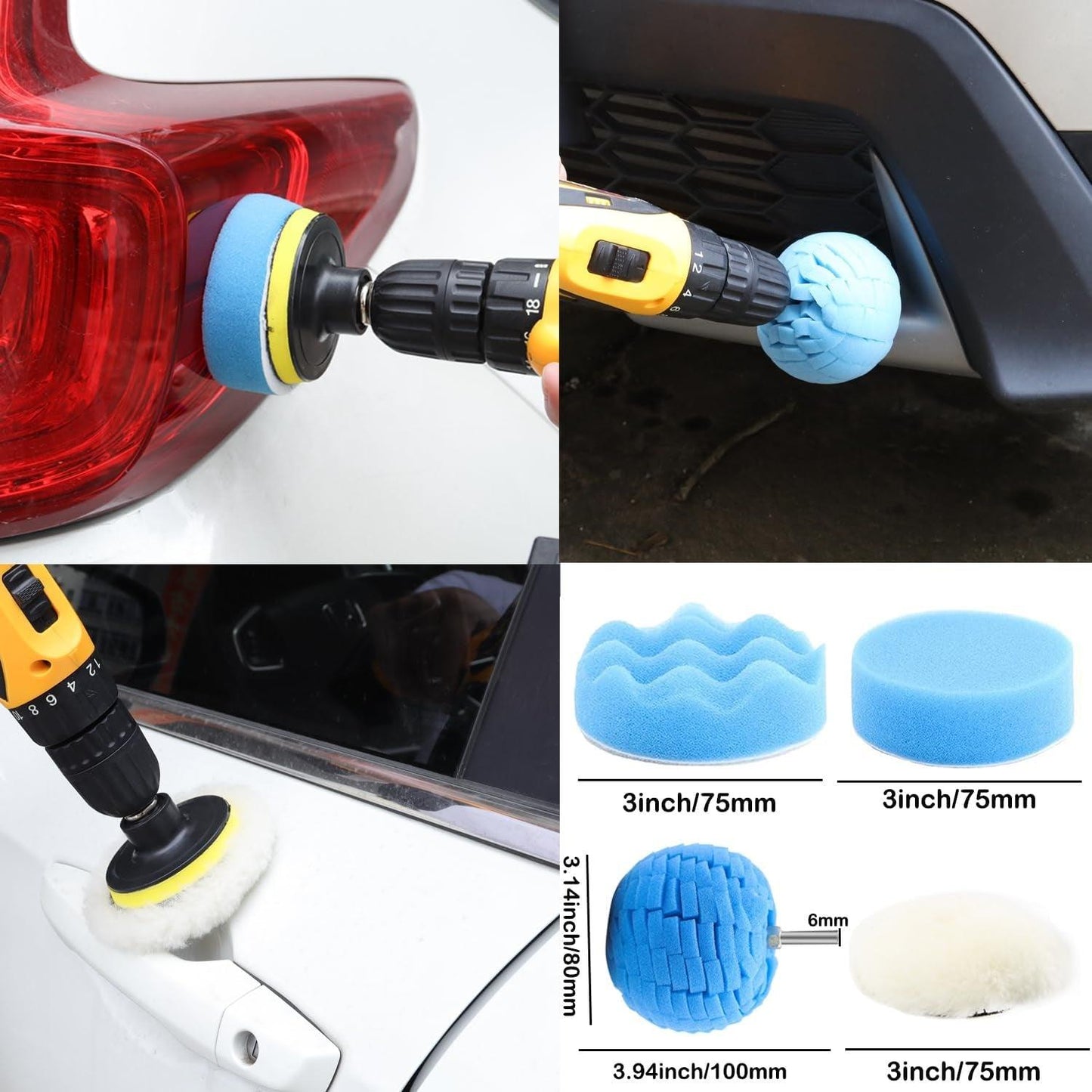 58PS Car Detailing Kit with 3Inch Sanding Disc,Car Detailing Brushes,Car Drill Polishing Kit,Wool Sponge Drill Buffing Pad,Car Drill Buffer Wax Attachment,Car Cleaning Kit for Interior,Exterior,Wheels - Oliver Autosports