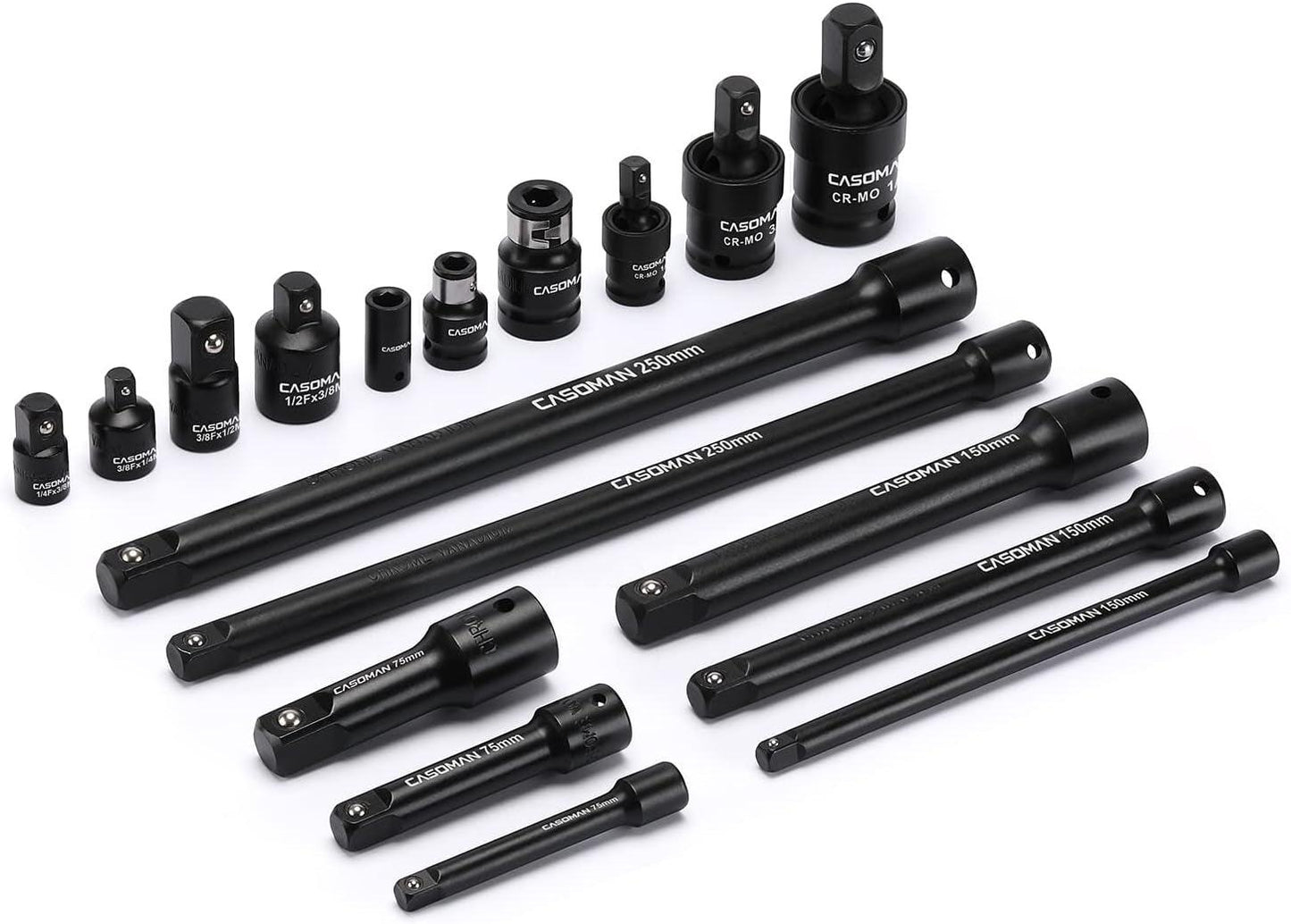 18-Piece Drive Tool Accessory Set, Premium CR-V Steel with Black Phosphate Finish, Includes Socket Adapters, Extensions and Universal Joints and Impact Coupler, Professional Socket Accessories - Oliver Autosports