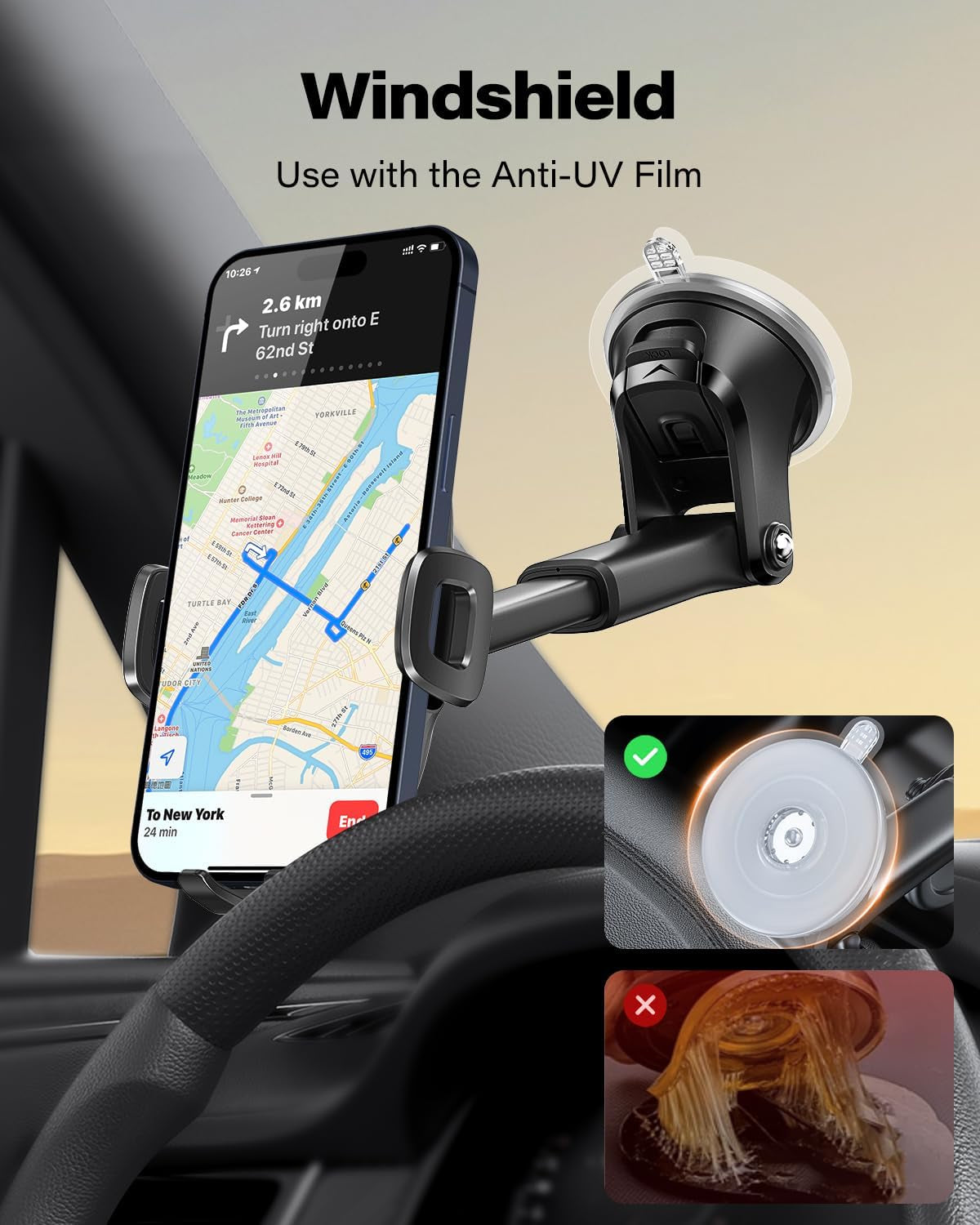 Suction Cup Phone Mount, Universal Phone Holders for Your Car Windshield/Dashboard/Window, Cell Phone Holder Car with Sticky Gel Pad, Compatible with Iphone, Samsung, All Cellphone - Oliver Autosports