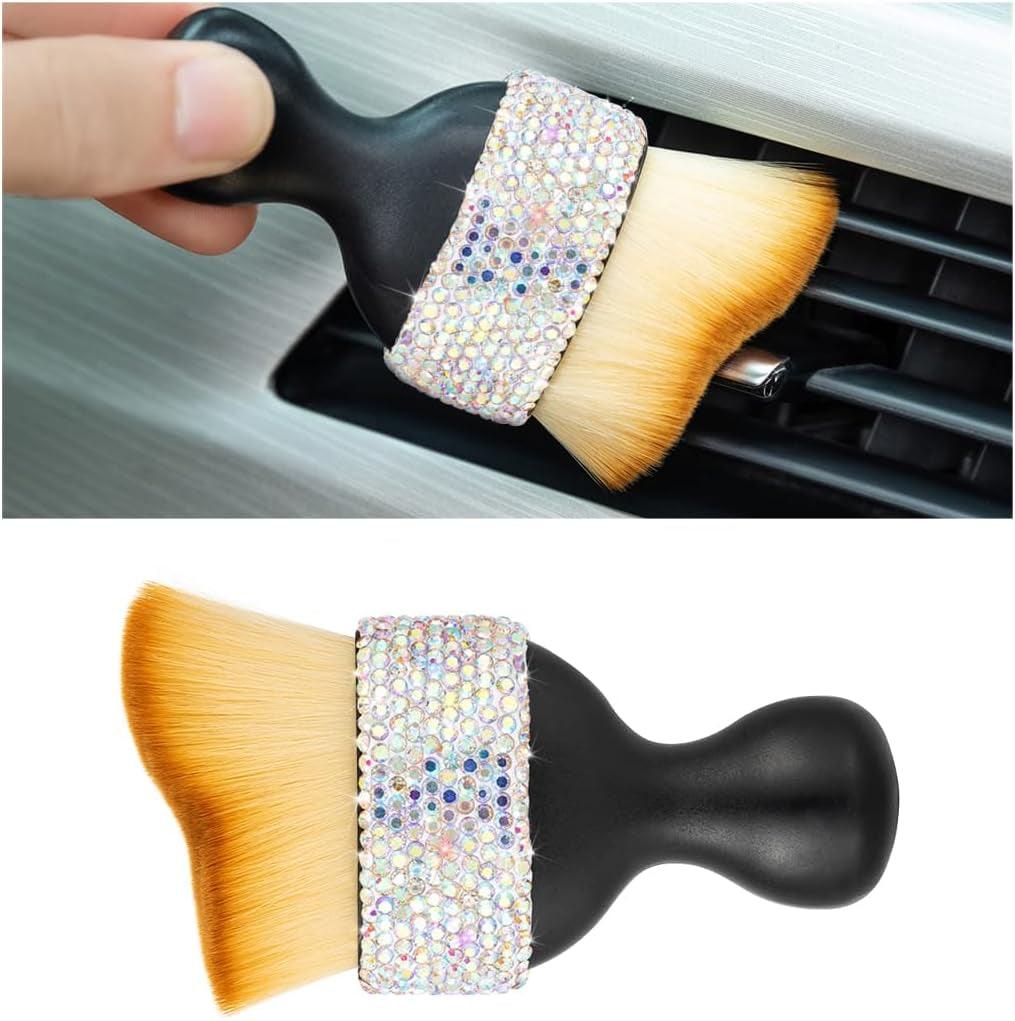 Bling Car Detailing Brush, Soft Bristle Auto Interior Dust Cleaning Tool, Crystal Diamond Curved Brush for Automotive Dashboard, Leather, Car Seat, Air Conditioner Vents, Computer (AB) - Oliver Autosports