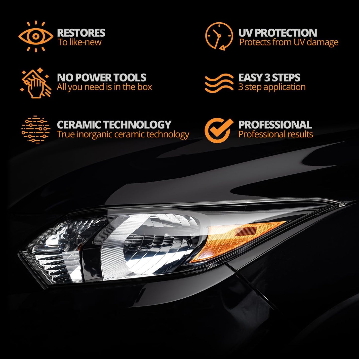 ® Ceramic Headlight Restoration Kit – Guaranteed to Last as Long as You Own Your Vehicle – Brings Headlights Back to like New Condition - No Power Tools Required - 10 Wipe Kit - Oliver Autosports