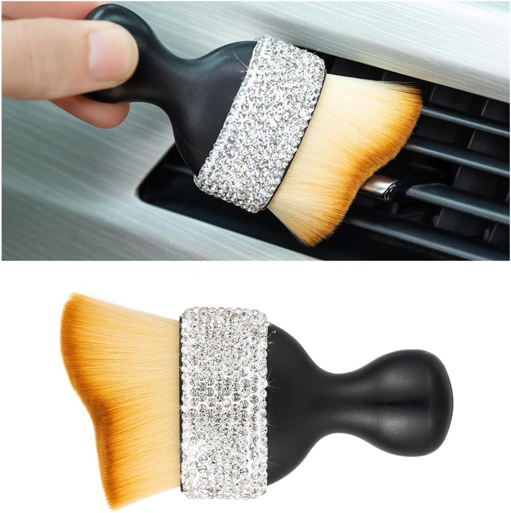 Bling Car Detailing Brush, Soft Bristle Auto Interior Dust Cleaning Tool, Crystal Diamond Curved Brush for Automotive Dashboard, Leather, Car Seat, Air Conditioner Vents, Computer (AB) - Oliver Autosports