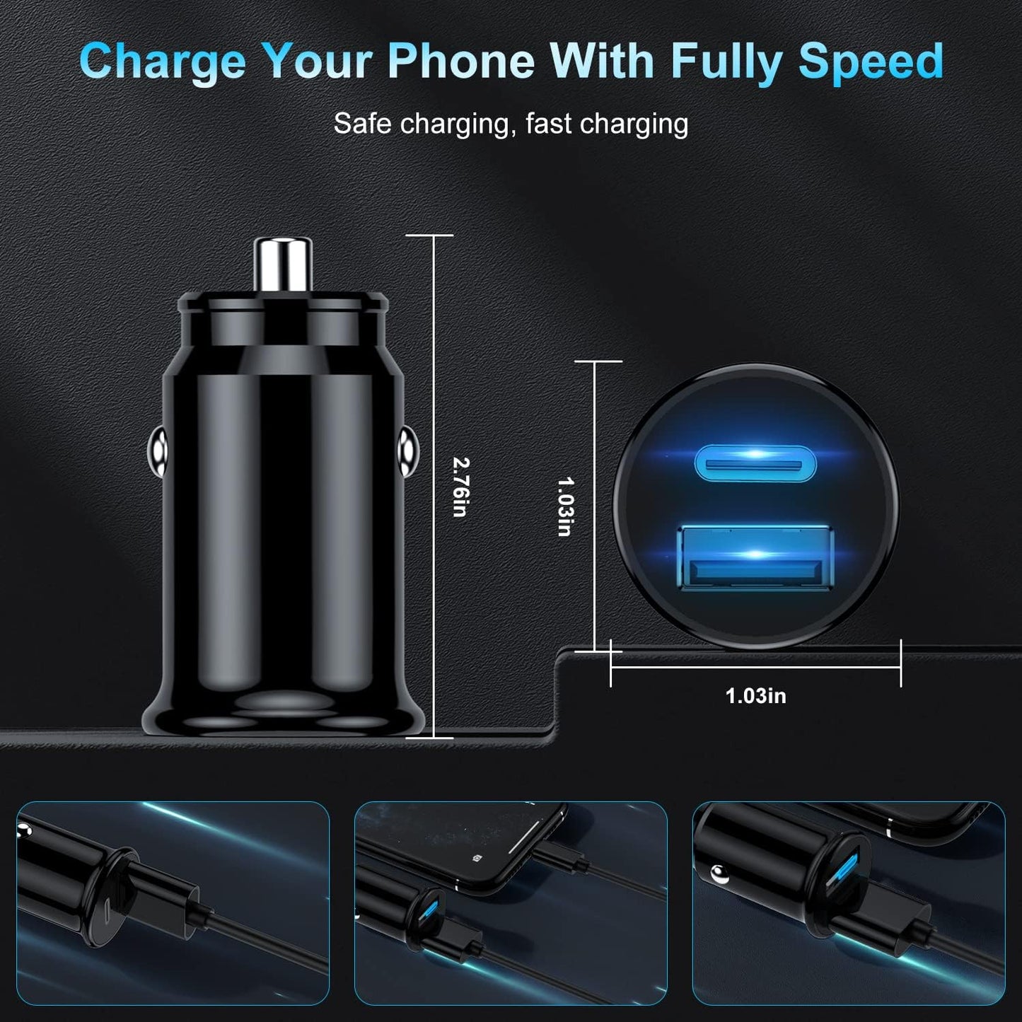 [Apple Certified] Iphone Fast Car Charger,Dual-Port USB a and USB C Car Charging Adapter with 2X6Ft Lightning Cable, Type C Car Charging Plug for Iphone 14 Pro/13 Pro Max/12 Mini/11/Xs/Xr/X/8/Ipad - Oliver Autosports