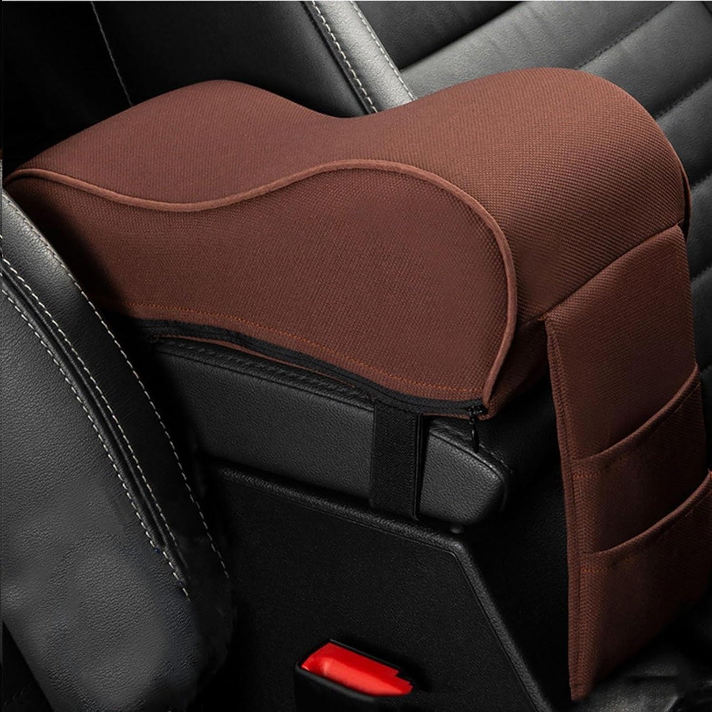 Auto Center Console Armrest Pillow Pad, Car Armrest Cushion Soft Memory Foam with Phone Holder Storage, Pockets Bag Seat Cushion Universal Fit for Most Car (Black & Red) - Oliver Autosports