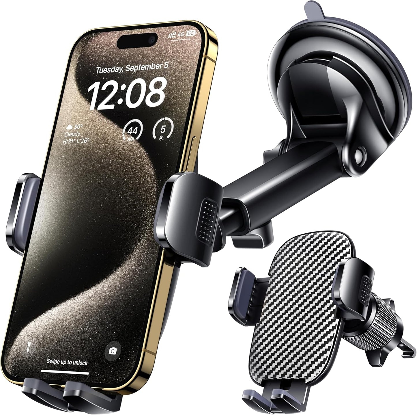 Car Phone Holder Mount Phone Mount for Car Windshield Dashboard Air Vent Universal Hands Free Automobile Cell Phone Holder Fit for Iphone Smartphone Carbon Fiber - Oliver Autosports