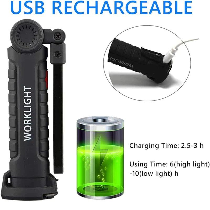 Rechargeable LED COB Work Light Mechanic Flashlight Lamp Magnetic Base Bright - Oliver Autosports