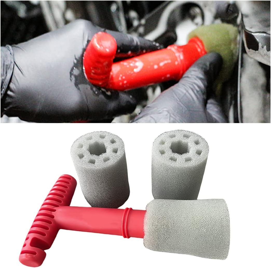 Car Wheel Detailing Brush, Removable Insert Lug Wash Nut Sponge Cleaner Tool for Wheels, Embedded Steel Ring Screw Cleaning Brush with Handle, Car Exterior Accessories Cleaning Tool Set - Oliver Autosports