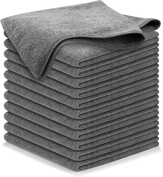 Microfiber Cleaning Cloth Grey - 12 Pcs (12.5"X12.5") - High Performance - 1200 Washes, Ultra Absorbent Microfiber Towel Weave Grime & Liquid for Streak-Free Mirror Shine - Car Washing Cloth - Oliver Autosports