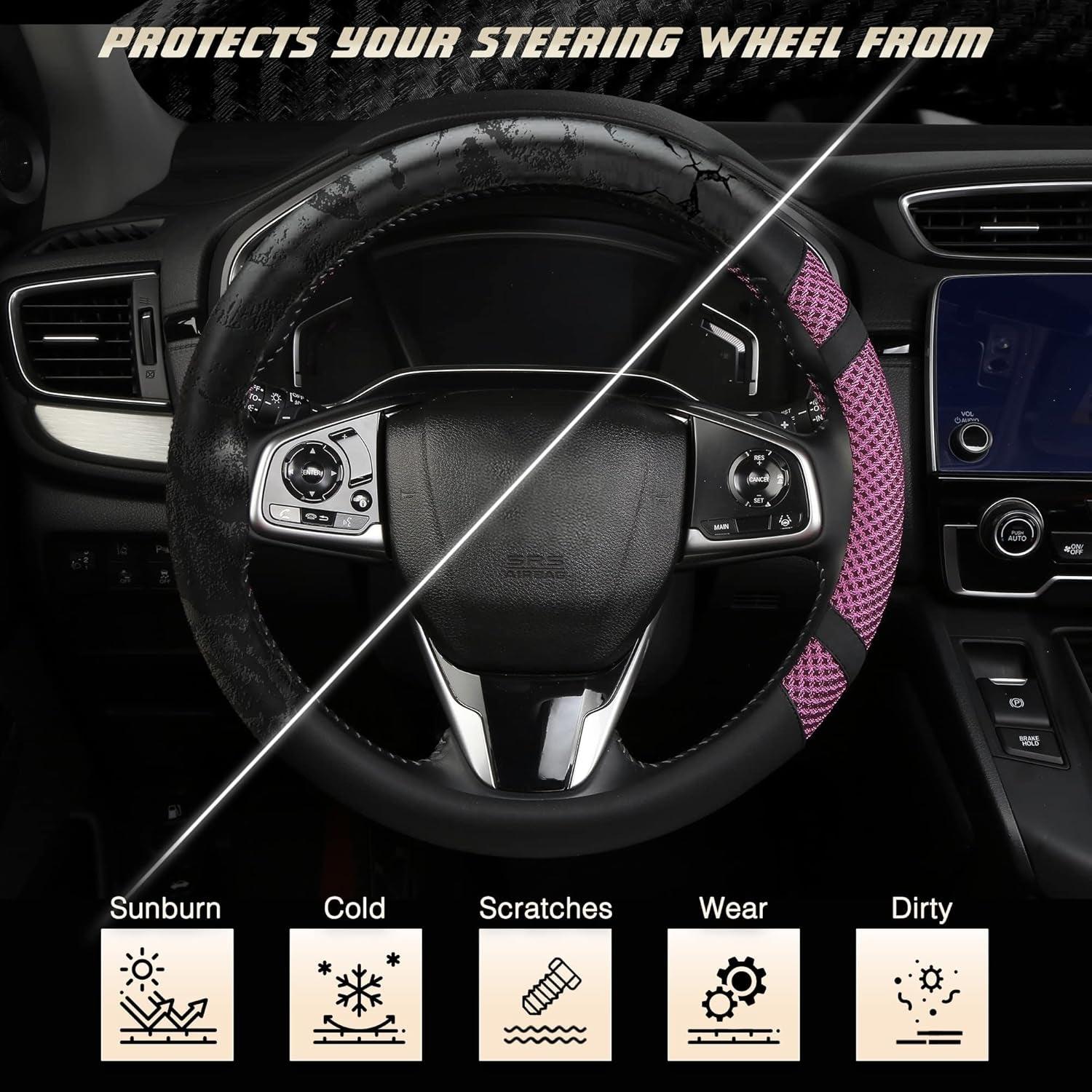 Steering Wheel Cover for Men and Women, Universal 14.5-15 Inch, Auto Car Microfiber Leather, Breathable Ice Silk Steering Wheel Covers, Cool in Summer and Warm in Winter, Purple - Oliver Autosports