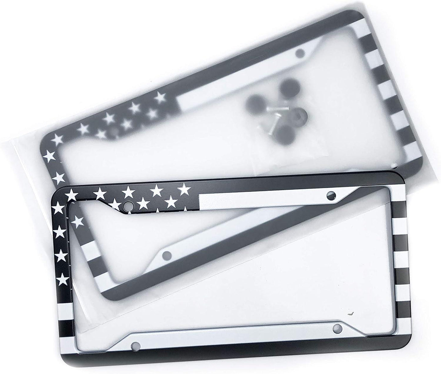 Black American Flag License Plate Frame American Flag Car Tag Frame US License Plate Holder United States Flag License Plate Cover 4 Holes and Screws - Oliver Autosports