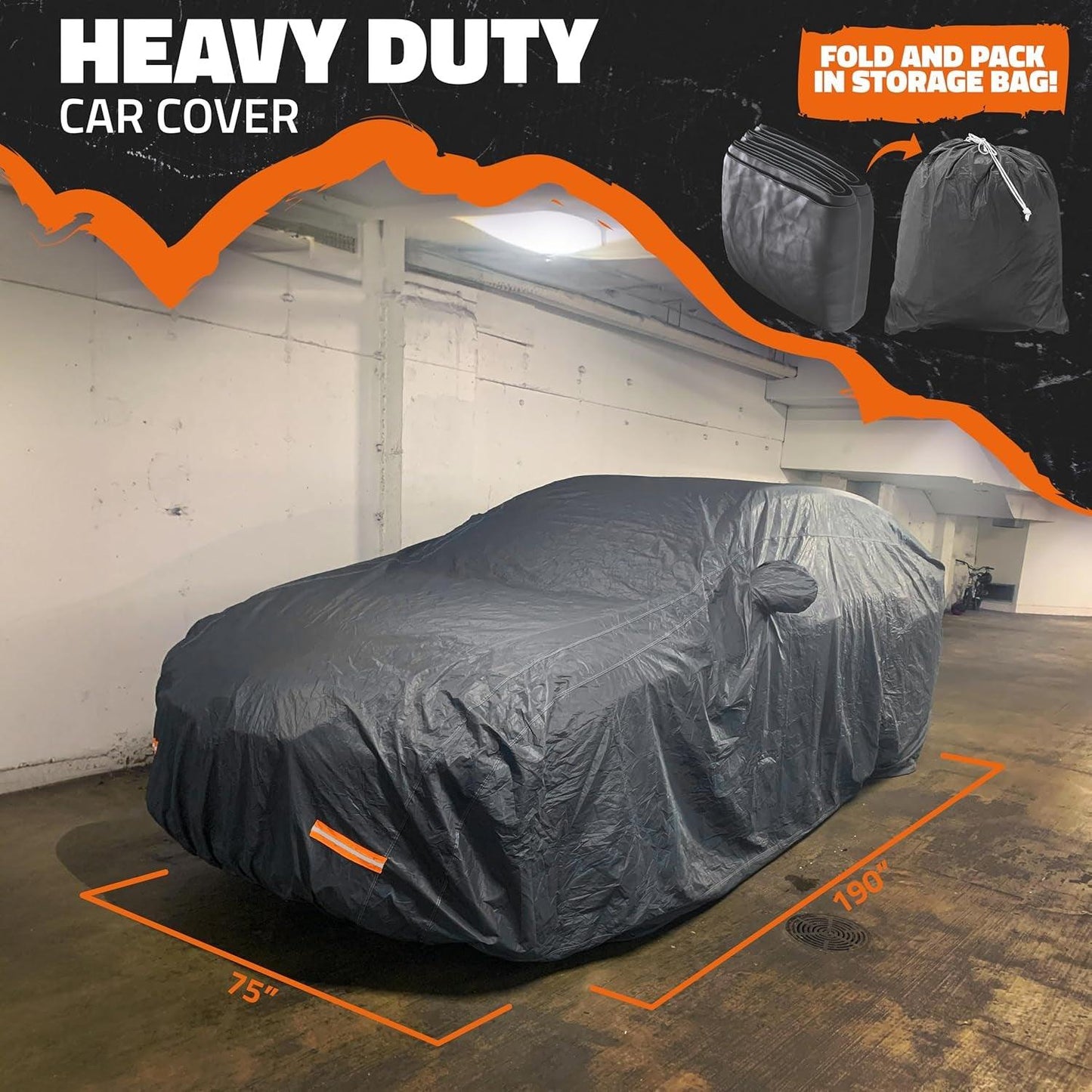 190’’X75’’X60’’ Heavy Duty Sedan Car Cover | 250G PVC & Cotton Lined Indoor & Outdoor Car Cover Waterproof All Weather | Extra Thick Universal Car Cover Sedan Size with Buckle Straps - Oliver Autosports